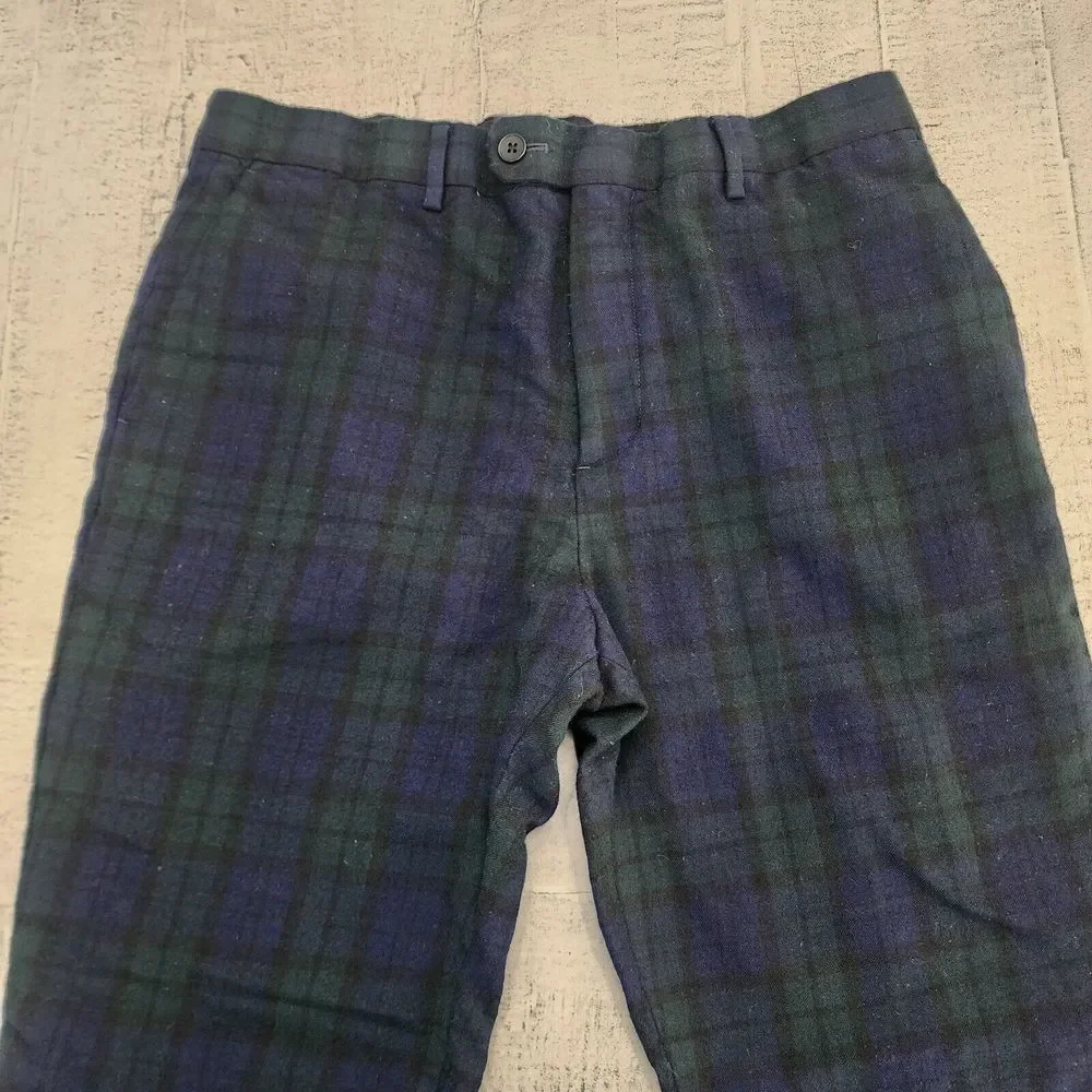 Banana Republic Mens Slim Tapered Suit Pants Plaid Wool‎ 35x28 Blackwatch Tartan